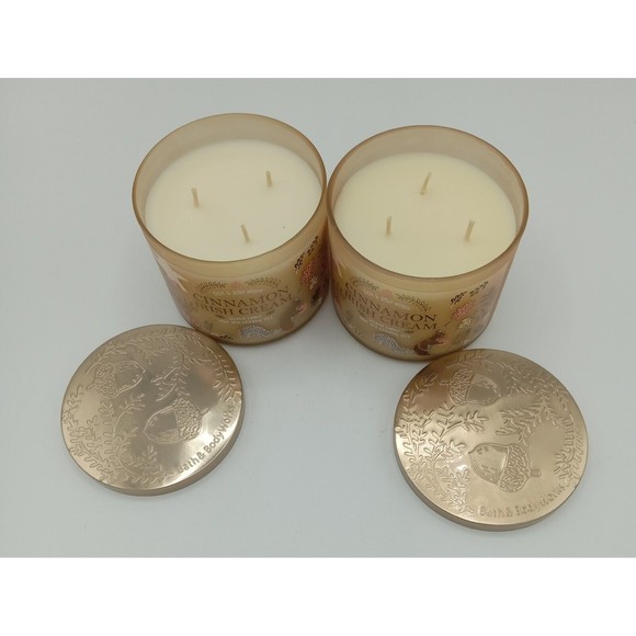 Lot Of 2 Bath & Body Works CINNAMON IRISH CREAM Large 3-Wick Scented Candle - Picture 3 of 4